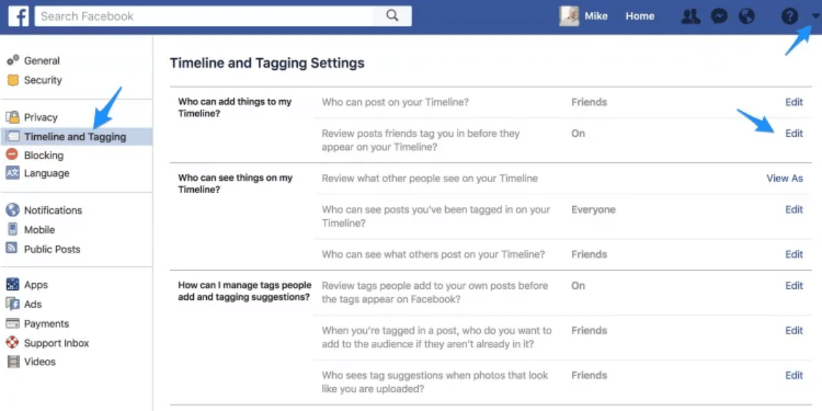 allow mentions on Facebook