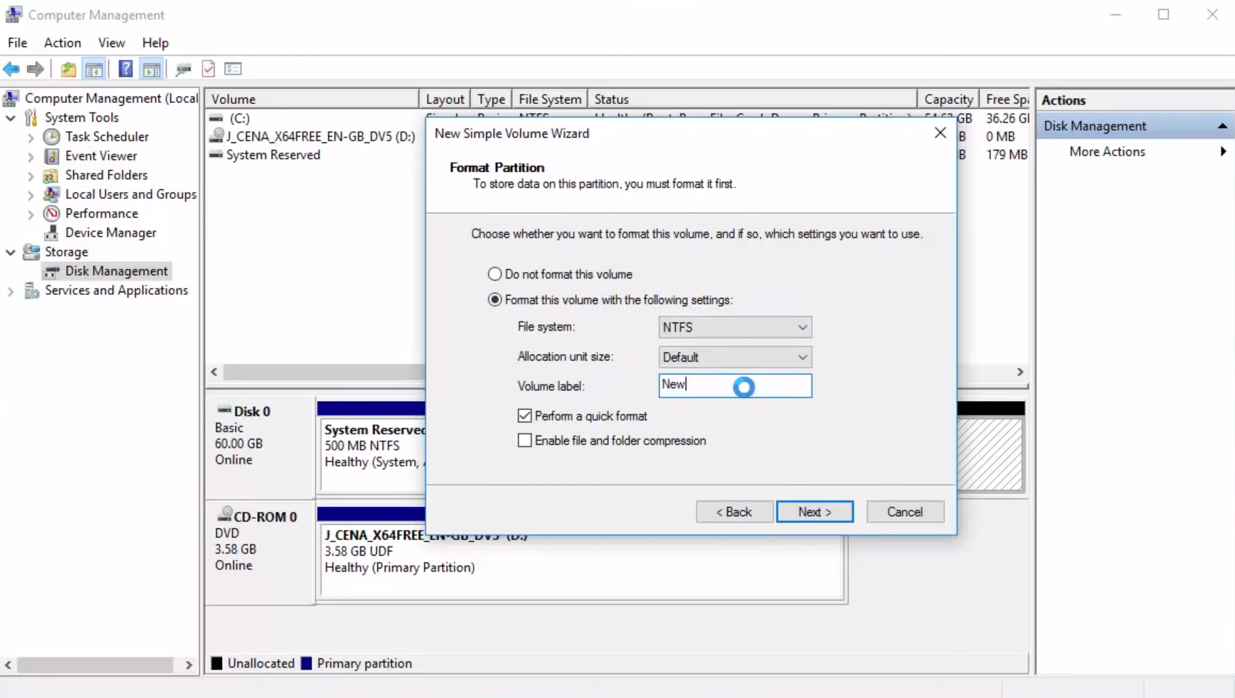 Create and format a hard disk partition