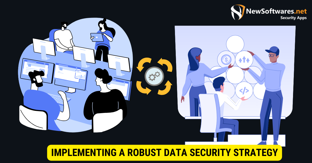 An illustration representing the strategic implementation of a robust data security strategy, with a strategist holding a blueprint.