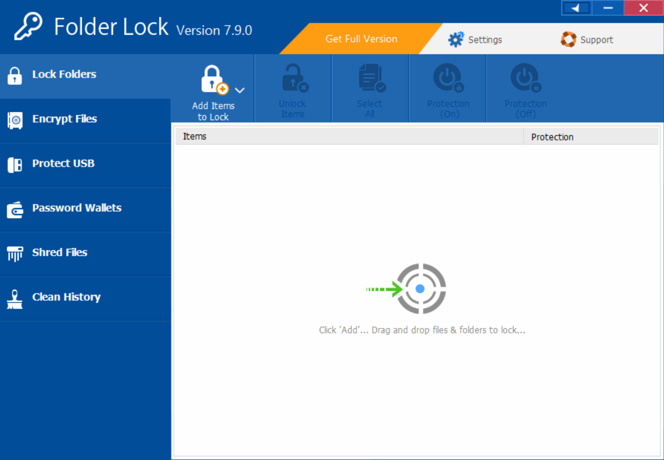 Image highlighting the key features of Folder Lock software, including encryption, folder locking, file backup, password wallet, file shredding, and compatibility with Windows