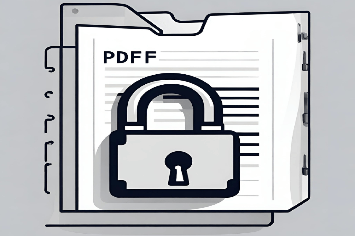 Illustration of a locked PDF document with a lock icon