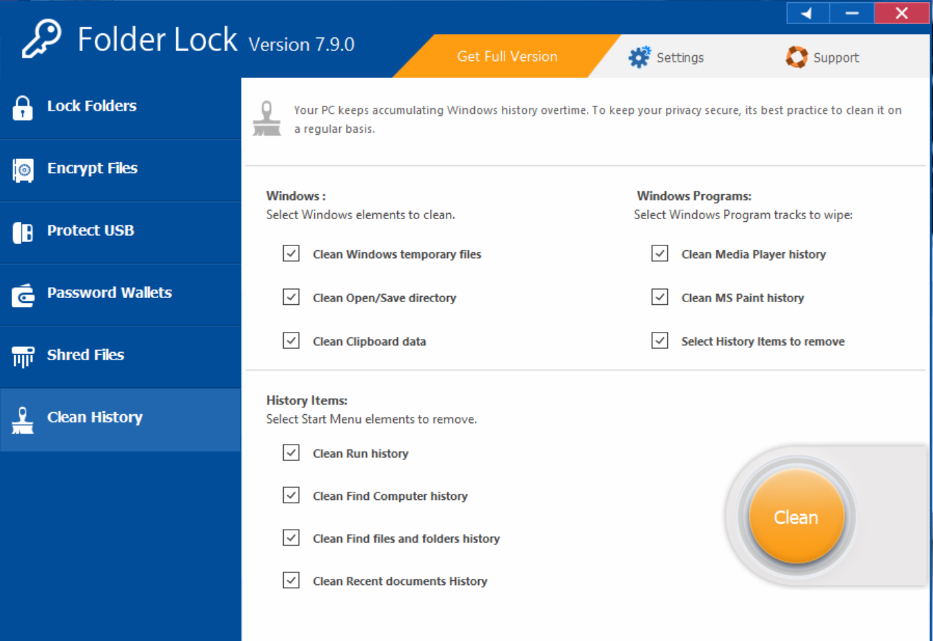 A screenshot of Folder Lock software with its user-friendly interface