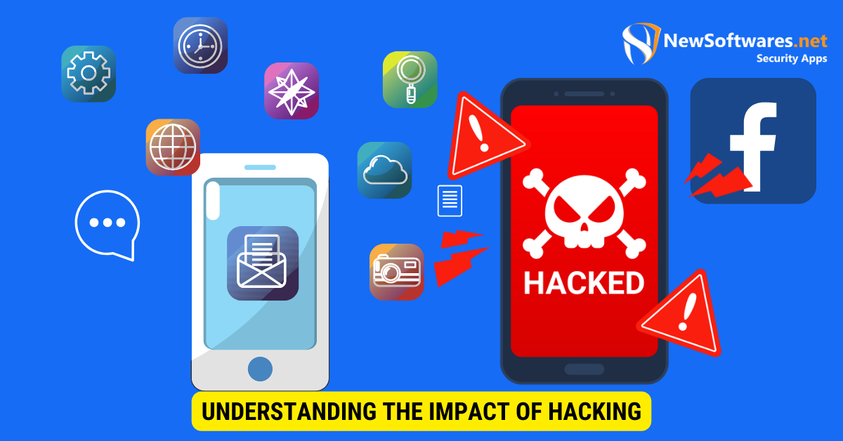 illustration depicting a damaged smartphone screen and dark shadows, symbolizing the impact of hacking on personal data and digital security