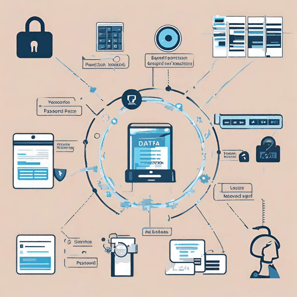 Visual representation of data protection measures, including encryption, backup, and password protection