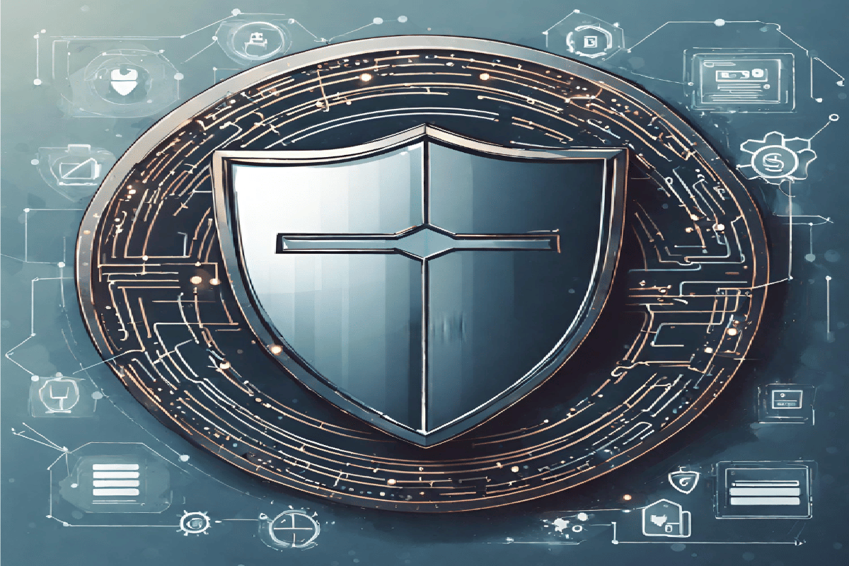 Illustration: Cybersecurity Importance - A shield guarding sensitive data, financial stability, and operational continuity, symbolizing the vital role of cybersecurity in safeguarding online businesses