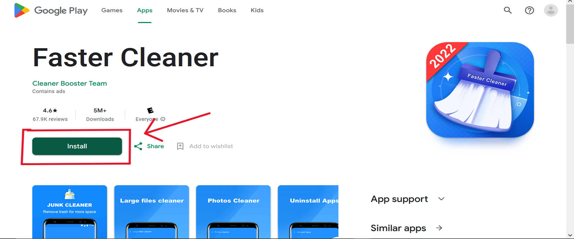 Screenshot of fast cleaner software on google play store 