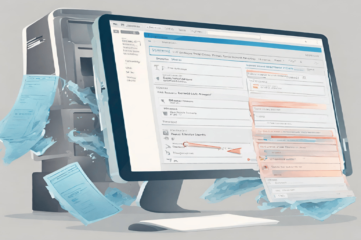 Illustration of a secure deletion software interface with file selection and shredding options