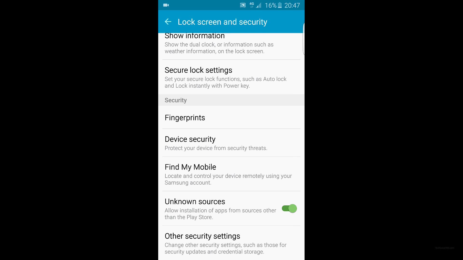 Screenshot showing how to enable installation from unknown sources on your Android device settings