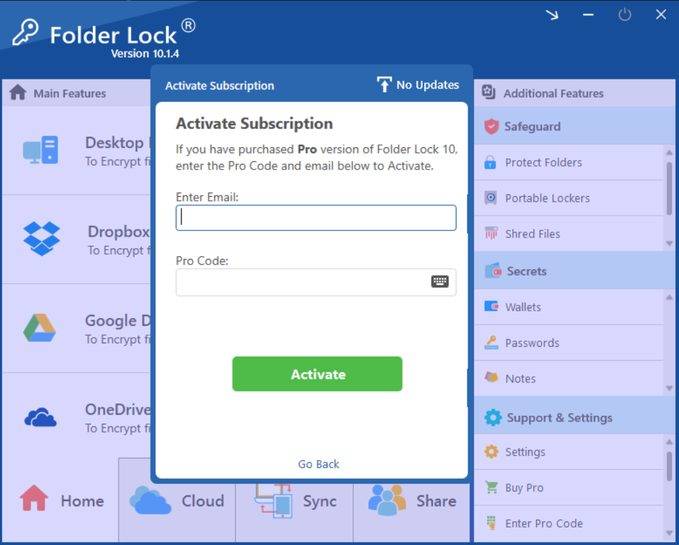 Activate subscription Folder Lock