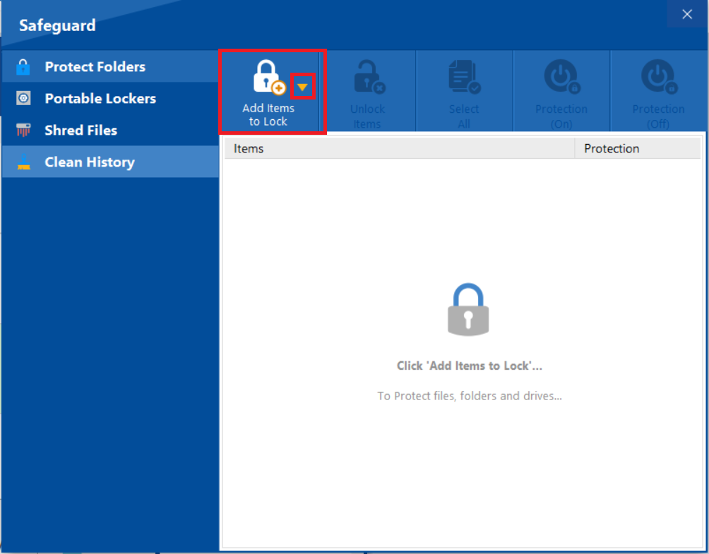 Add items to protect Folder Lock