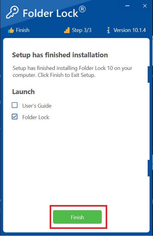 Click FInish to Launch Folder Lock