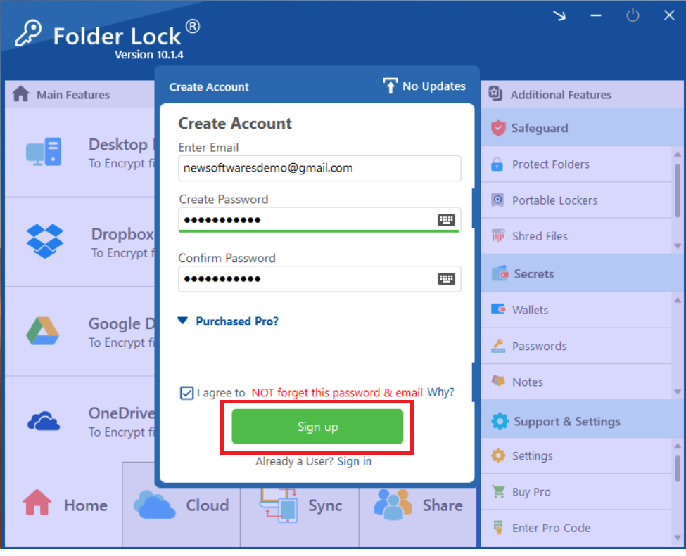 Click Signup Folder Lock 10