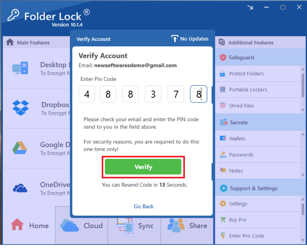 Click in verify FOlder Lock 1