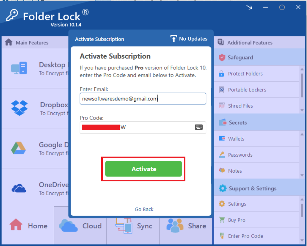 Click on Activate Folder Lock