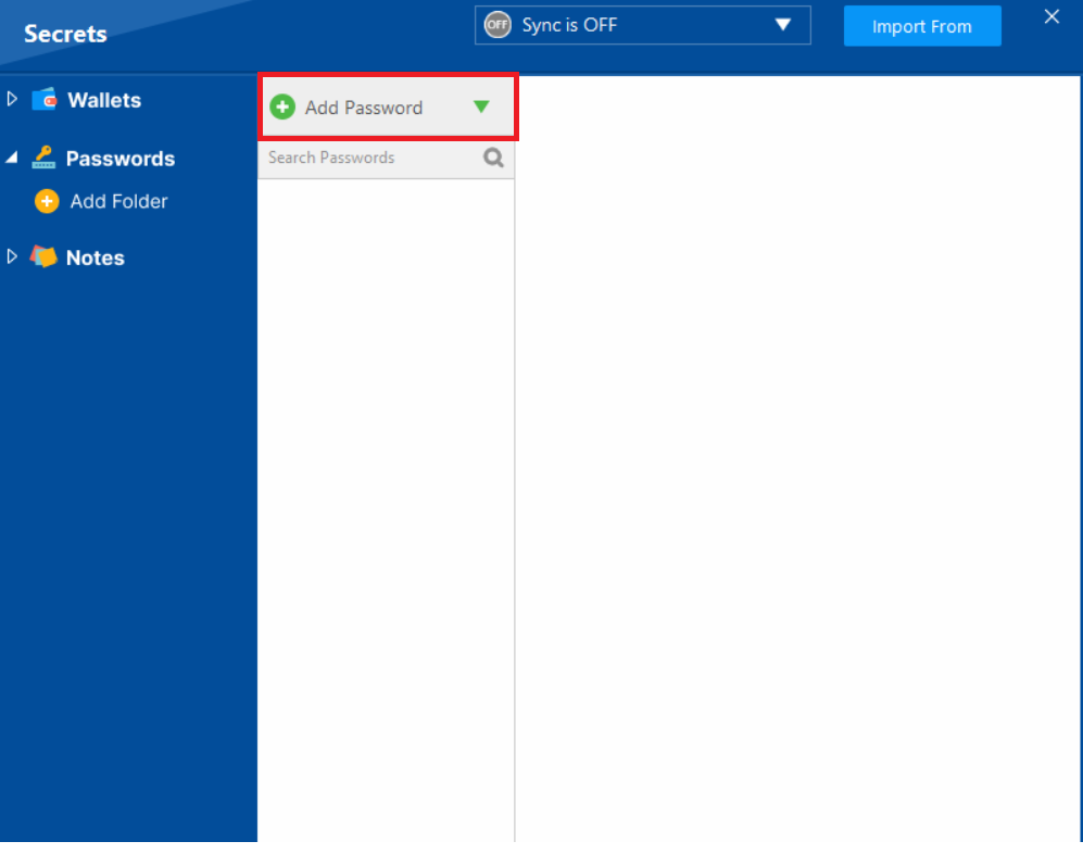 The interface for the secure Notes feature in Folder Lock, with the '+ Add Note' button highlighted to create a new secure note.
