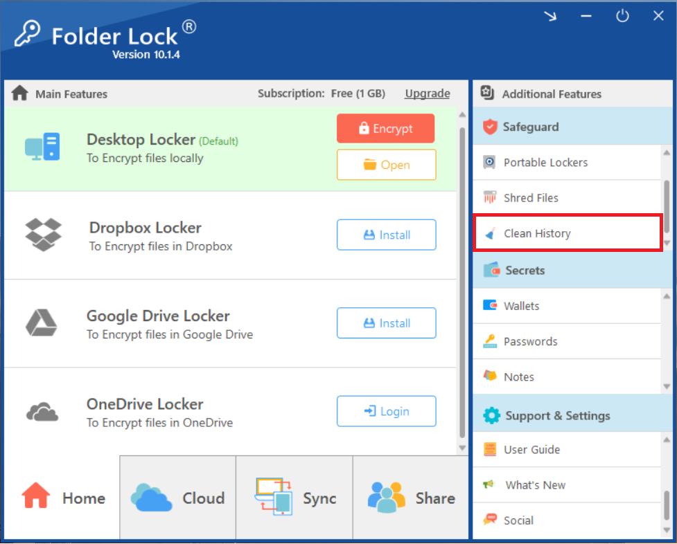 Click on Clean History Folder Lock