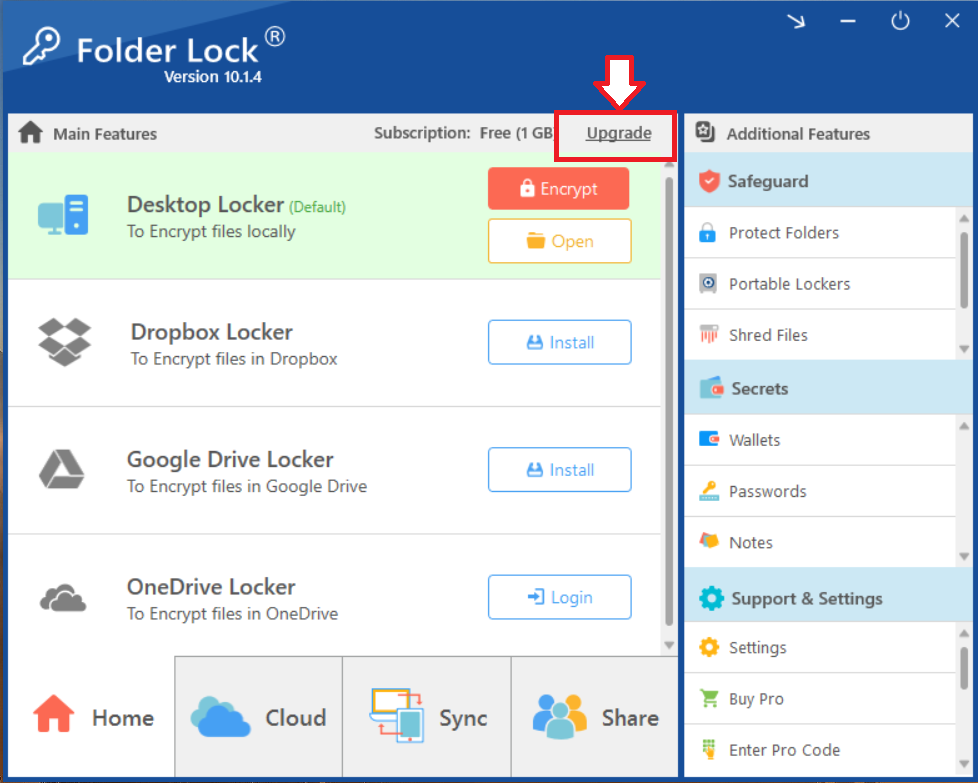 Click on upgrade Folder Lock