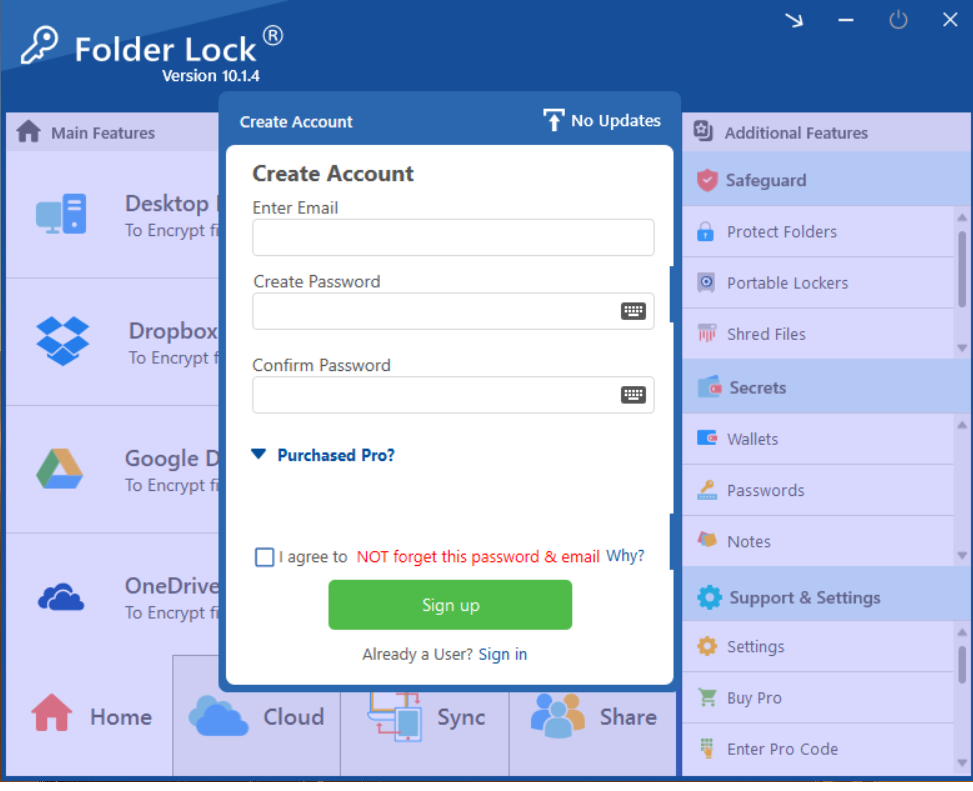 Create Account Folder Lock 10