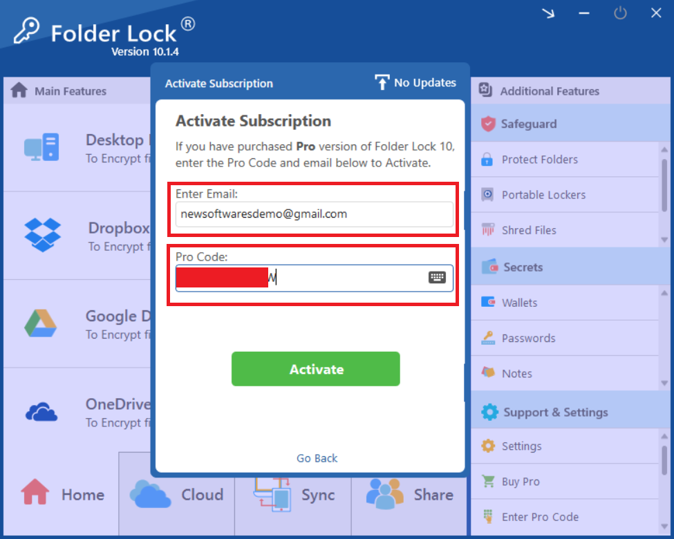 Enter Email Pro code Folder Lock 1