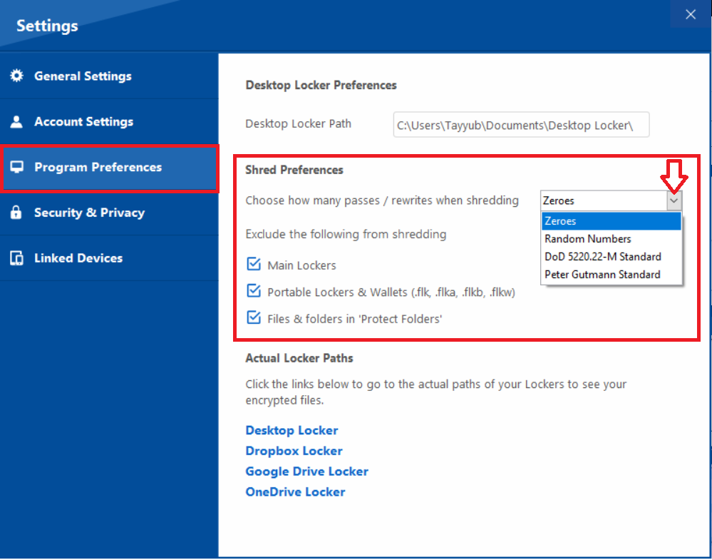 Method Shred Preferences Folder Lock
