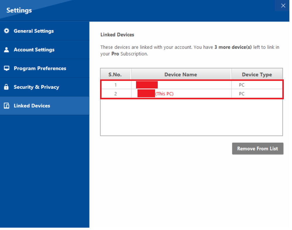 No of linked devices Folder Lock