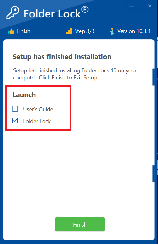 Select Users Guide and Folder to Launch Folder Lock