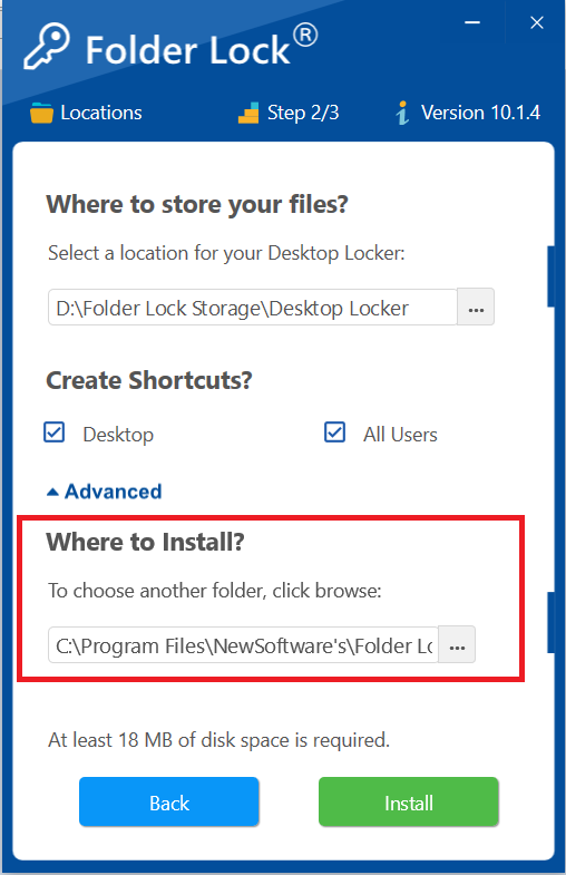Select installation folder for Desktop Locker