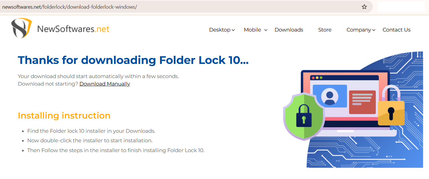 Thank You message Downloading Folder Lock 1