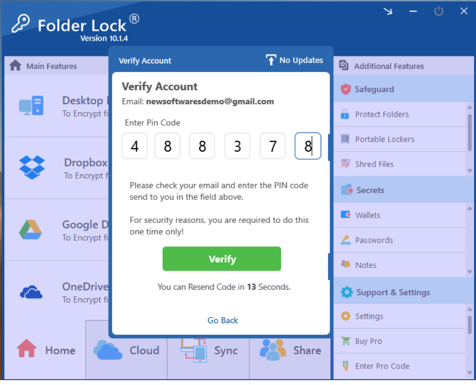Verify Account Folder Lock 10