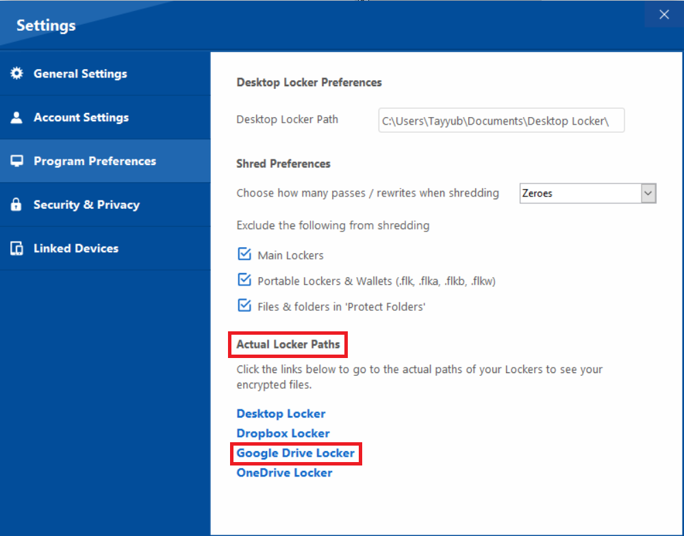 Actual Locker path for Google drive locker Folder Lock
