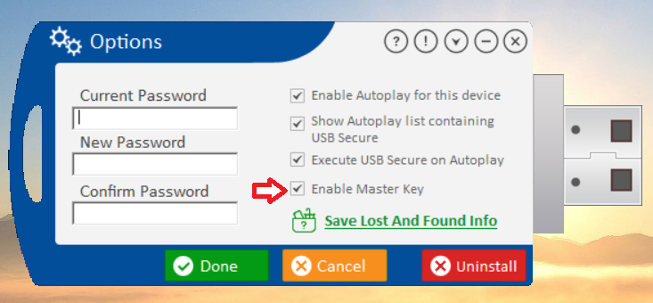 Checkbox Enable Master Key USB Secure