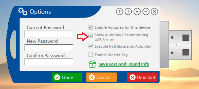 Checkbox Show Autoplay list containing USB Secure