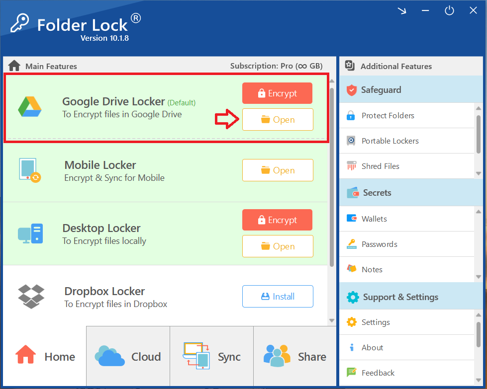 Click Open Google Drive Locker Folder Lock