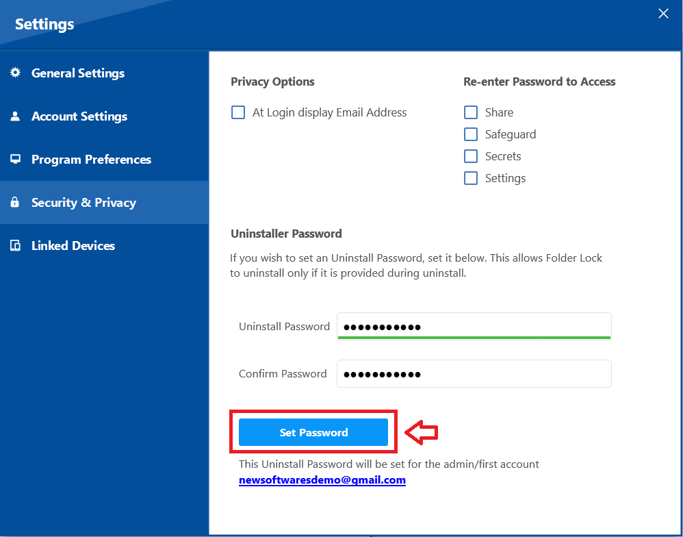 Click Set password Security Privacy Folder Lock 10