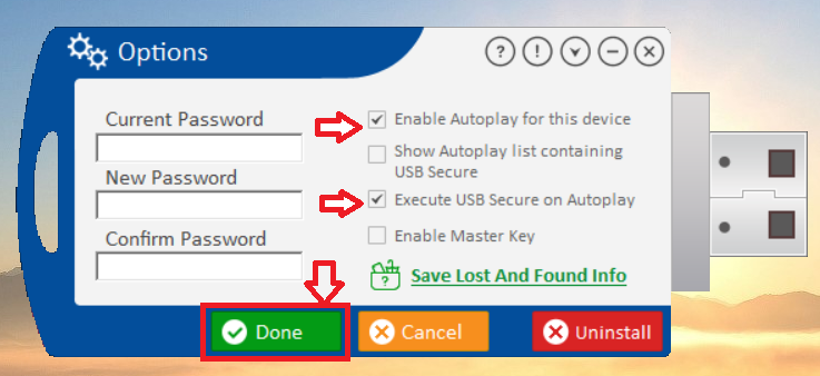 Click done to Enable Autoplay for this devicde USB Secure