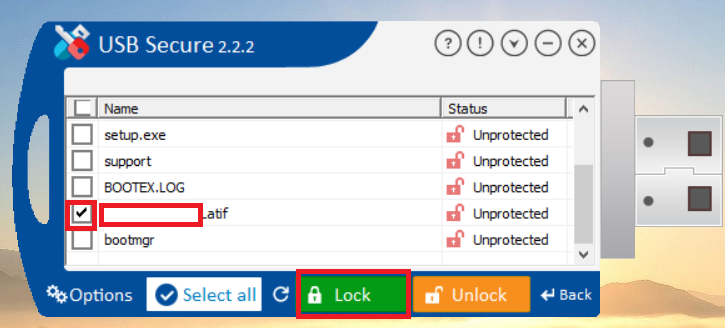 Click lock to lock Selected files USB Secure 1