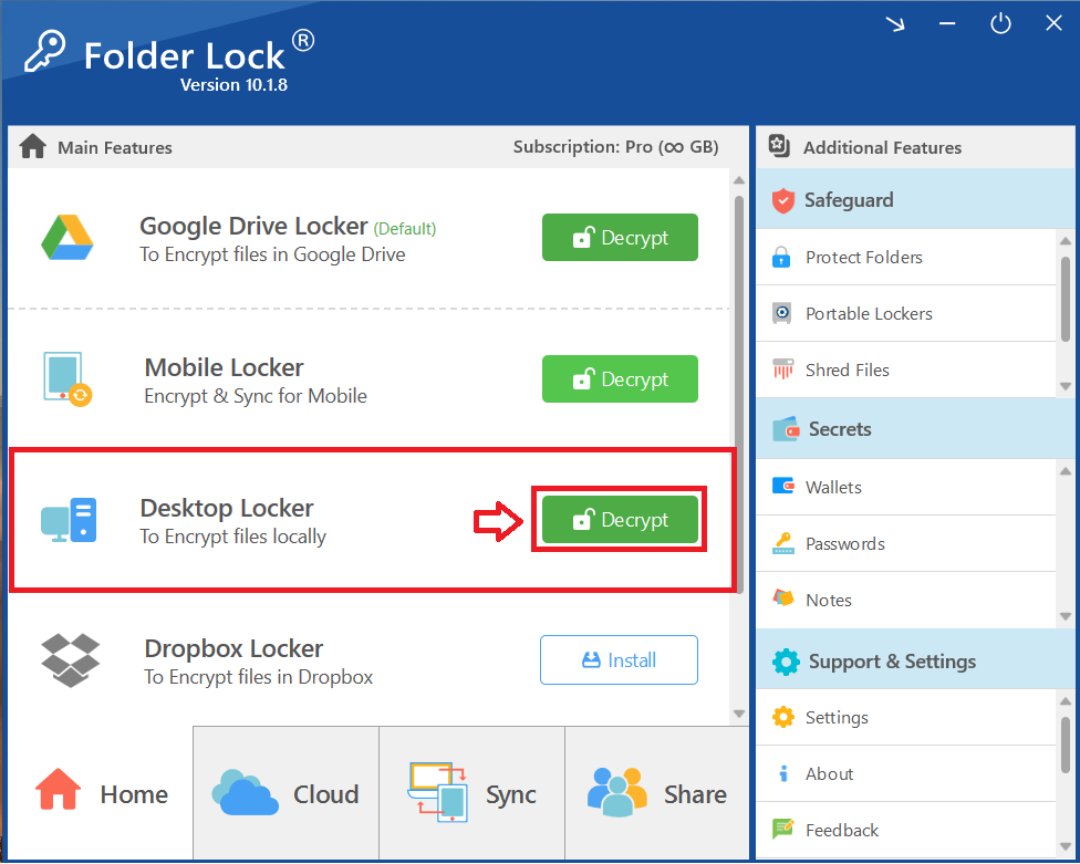 A screenshot displaying option to decrypt desktop locker
