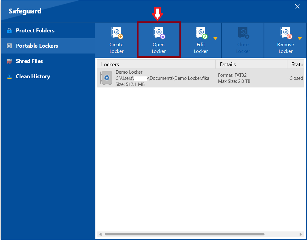 A screenshot displaying Click on Open locker