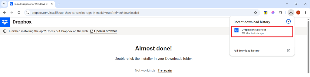 Click on downloaded file Dropbox Folder Lock