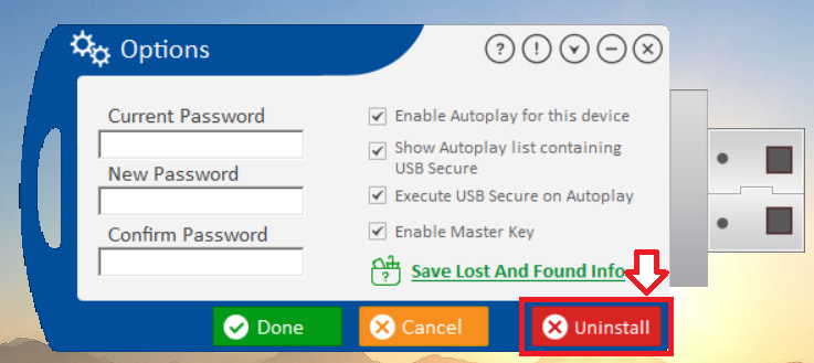 Click on unistall USB Secure