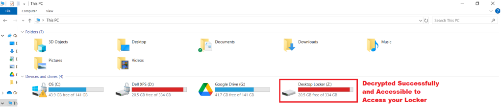 A screenshot showing after decryption, desktop locker is accessible