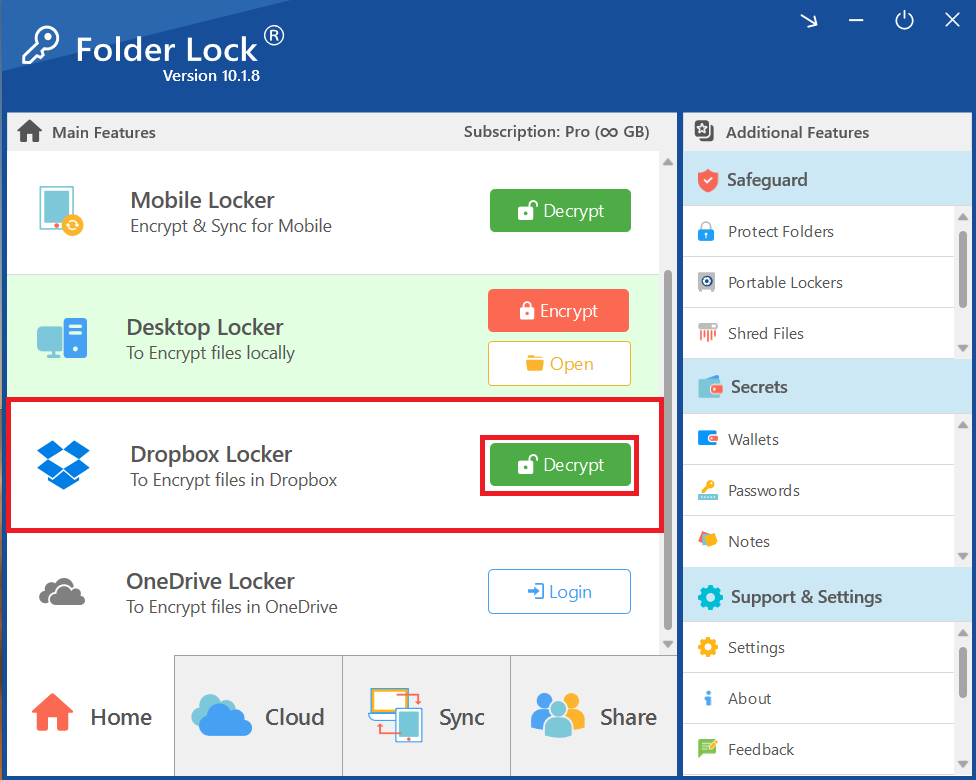 Dropbox integrated in Folder Lock