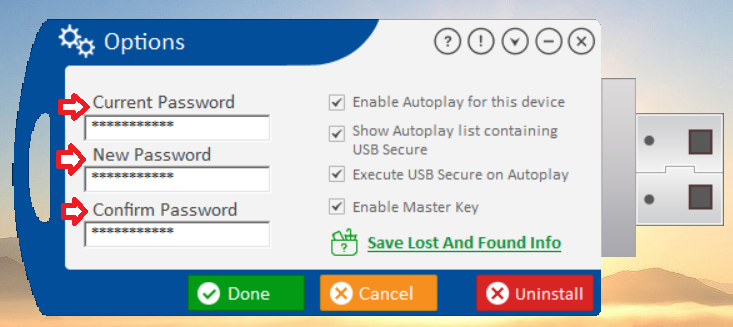 Enter password Field USB Secure