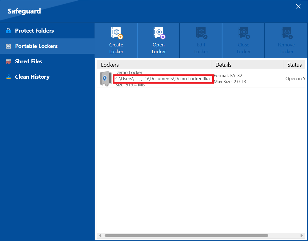 .flka file address of portable locker in Folder Lock