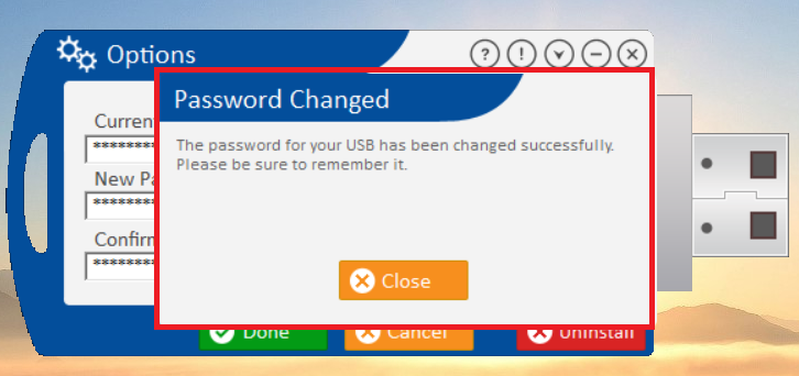 Passowrd successfully changed USB Secure