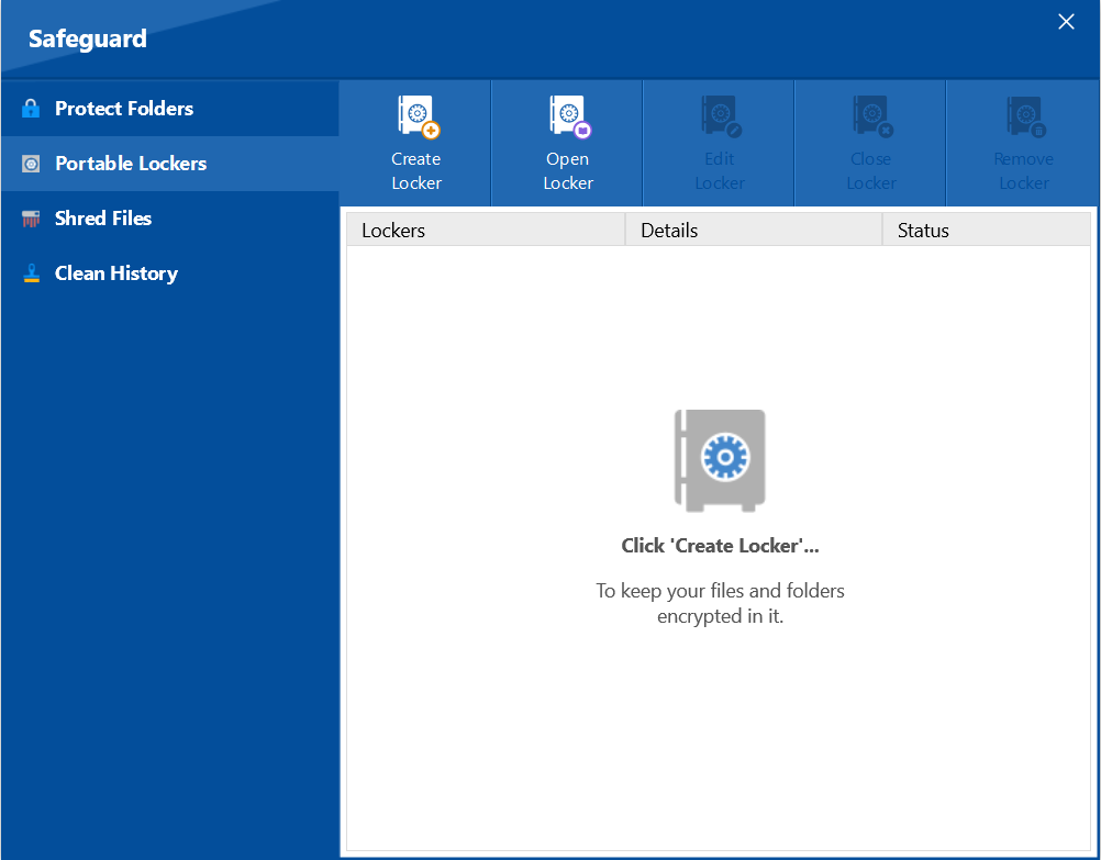 Portable Lockers interface of Folder Lock
