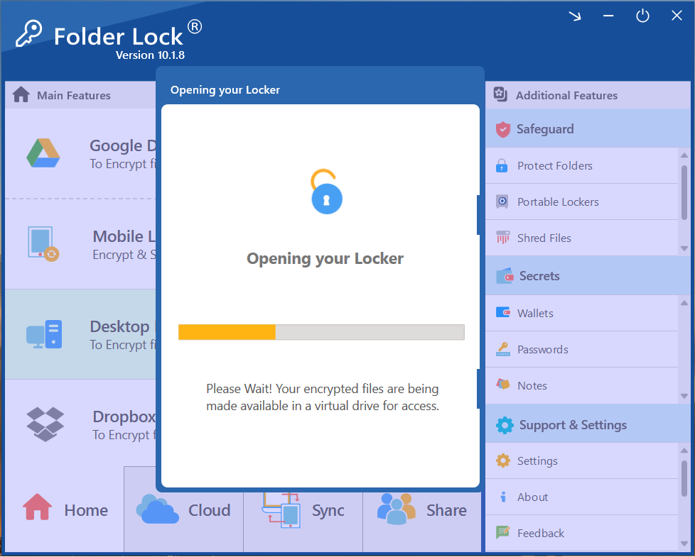 A screenshot showing Process of Decryption Desktop Locker Folder Lock