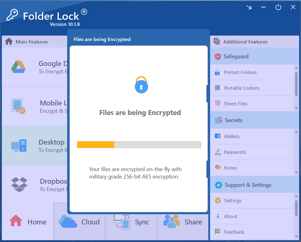 A pop-up in the Folder Lock desktop application with a progress bar and the message "Opening your Locker," indicating the decryption process is underway.