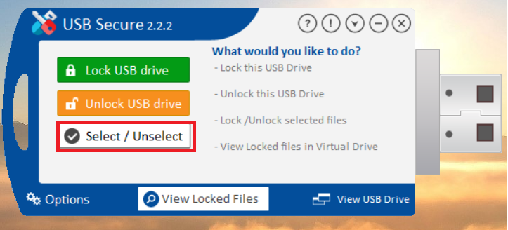 Select unselect files from USB drive USB Secure 1