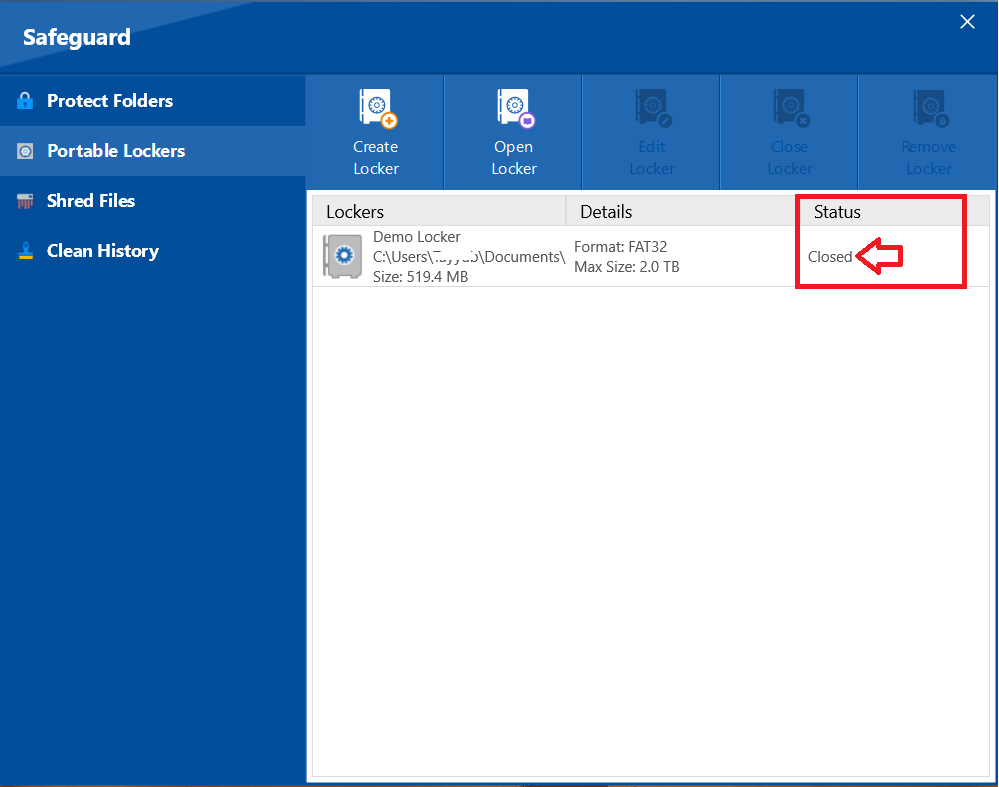 Status of your potable locker displaying that locker is closed